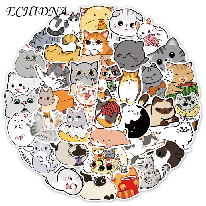 ECHIDNA Cartoon Cat Stickers Sun-resistant Cartoon Cat Stickers Water ...