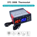 Dual Digital STC-3008 Temperature Controller Two Relay Output Thermostat Heater with Probe Temperature Controller. 