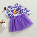 Choopy sea-Toddler Girl Halloween Dress, Cute Long Sleeve Cartoon Print A-Line Tulle Tutu Dress. 