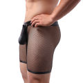 Men's Boxer Shorts Removable PU Pouch Underwear U Cocheerfulnvex Open Butt Trunks See Through Mesh Exotic Lingerie. 