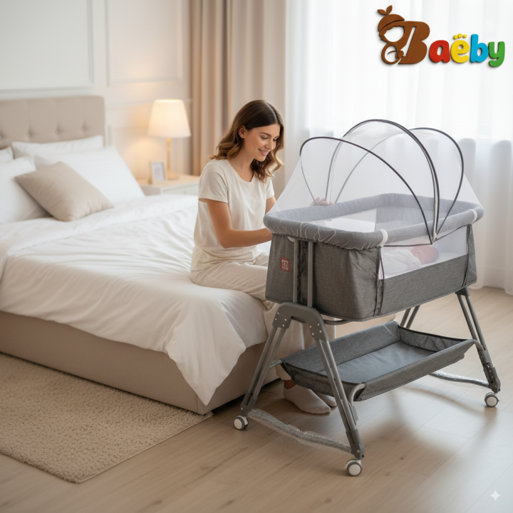 Modern Newborn Cot Portable Infant Bedside Sleeper Foldable Cradle Bed Crib Swing Baby Bassinet |AT 0552 |Blackito