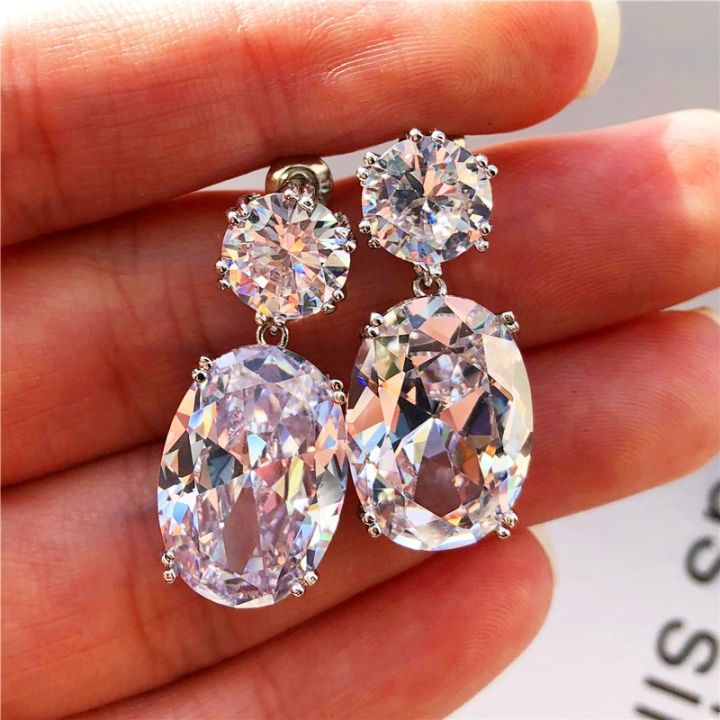 Luxury Crystal Cubic Stud Earrings Vintage Wedding Jewelry Big