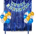 48 Balloons Decoration Kit, Blue Metallic Fringe Curtains 2,Happy Birthday Banner (5ft) with HD Metallic Balloons(45 pcs)(15 Blue, 15 White & 15 Golden). 