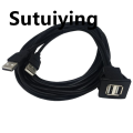 Sutuiying Dual Port USB2.0 Waterproof Cable Car Lnstrument Panel Audio Extension Cable USB For Car ABS Housing 1m. 