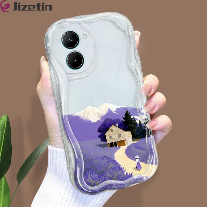 Jizetin for Realme C33 Back Cover Purple Garden Curved Wavy Edge Soft Silicone Phone Case