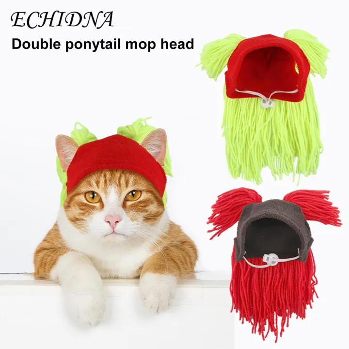 Light Pet Hat Adorable Winter Pet Hat with Funny Fake Hair Ponytail for Warmth Style Perfect for Dogs Cats in Asia