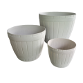 06 pcs Quality Plastic Flower Pot Wood Barrel Design - Small Size - 12cm  Diameter. 