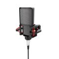 Microphone Shock Mount with Microphone Filter Windscreen Reduce Noise Anti Vibration Screen Stable Easy Install,Red. 
