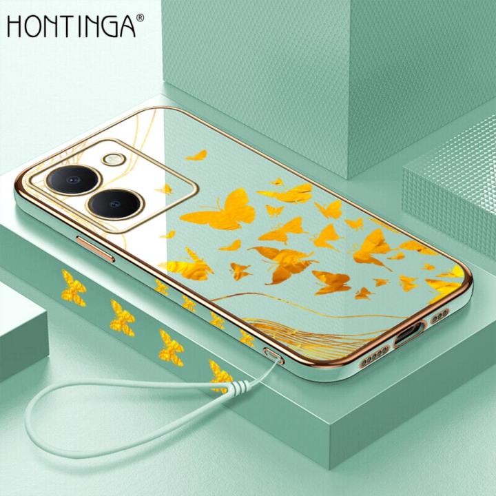 Hontinga for Vivo Y36 Back Cover Free Strap Luxury 6D Plating
