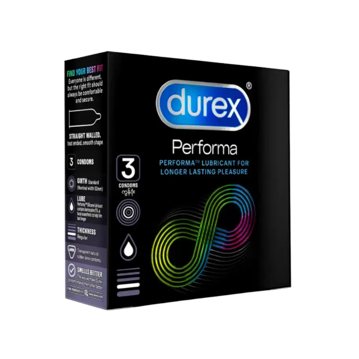 Durex Condoms Performa Extended Pleasure 3'S, Lubricant For Climax Delay Longer Lasting Pleasure PERFORMA CONDOMS - PACK OF 3