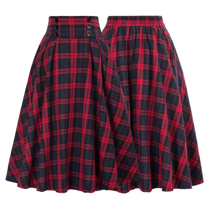 Women%20Skirt%20Elastic%20Waist%20Big%20Hem%20A-line%20Colorblock%20Plaid%20Print%20Loose%20Fit%20Skirt%20Ankle%20Length%20Pockets%20Retro%20Lady%20Maxi%20Skirt%20-%20Image%203