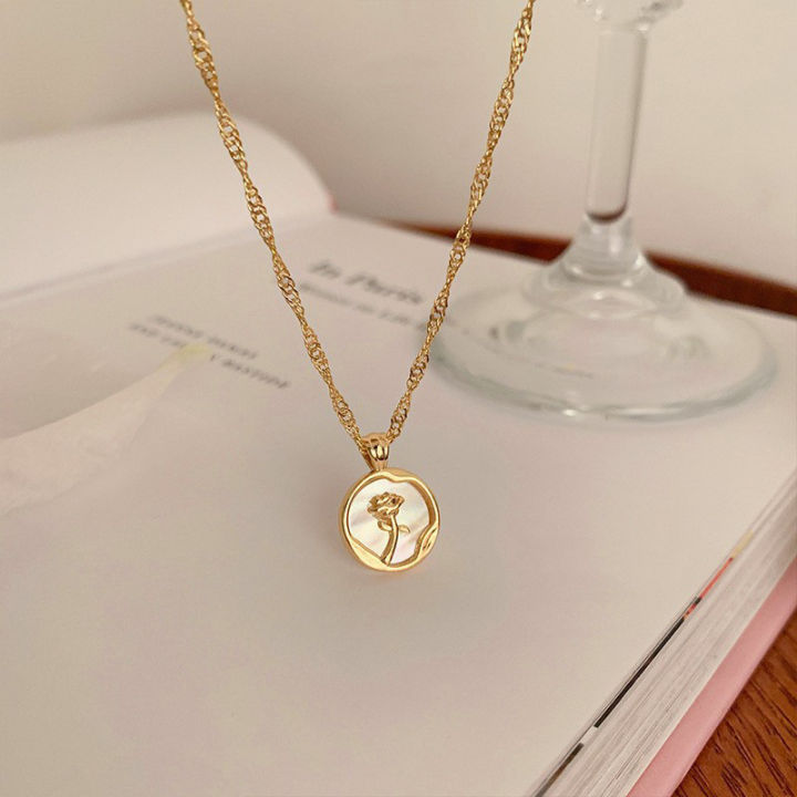 Vintage%20Korean%20Style%20Rose%20Flower%20Pendant%20Necklace%20Light%20Clavicle%20Chain%20YUNSHUO%20-%20Image%203