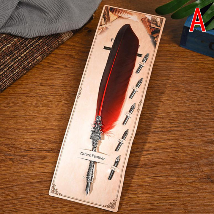 1 Set Retro Writing Pen Vintage Calligraphy Feather Dip Pen Writing Ink ...