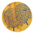 Women's Cotton Blend Satin Woven Border Designer Madhubani Printed Saree with Blouse Piece (Mustard). 