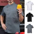 Restaurant Uniform Patch Pocket Men Women Kitchen Cooking Shirt. 