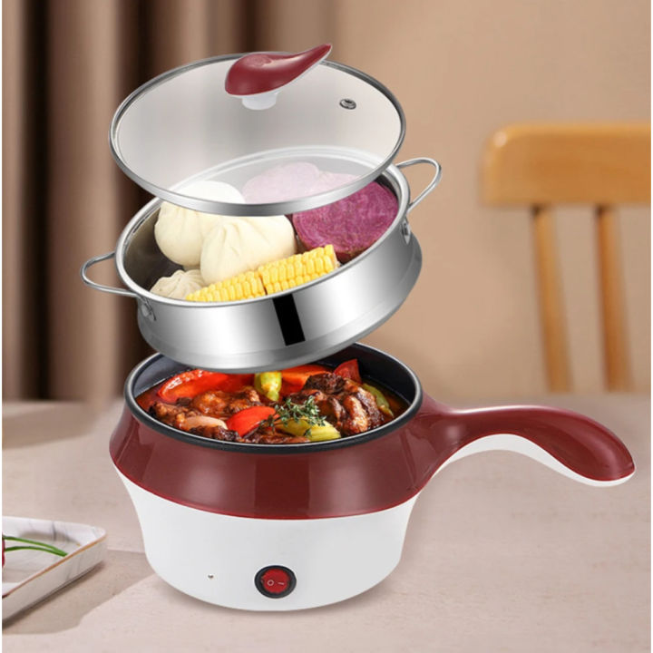 New Multi-function Portable Cooker Non-stick Stainless Steel Electric Skillet Fry Pan Rice Cooker - 1L