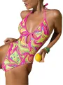 Women One-piece Halterneck Bikini Swimsuit Printed Padded Hollow Sleeveless Backless Bodysuit Attractive Beachwear. 