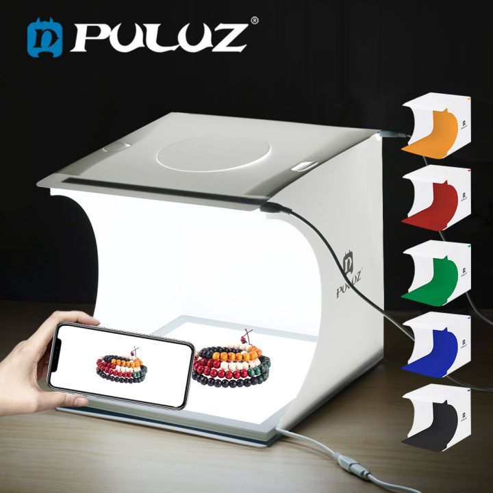 PULUZ 20CM mini LED Photography Box Light Box with Shadowless Light Lamp Panel Pad for Cell Phone Canon Nikon Sony Fuji Pentax Ricoh Leica Panasonic Hasselblad Olympus Apple Sony Samsung Lenovo Huawei Xiaomi Meizu OPPO ONEPLUS Vivo HTC