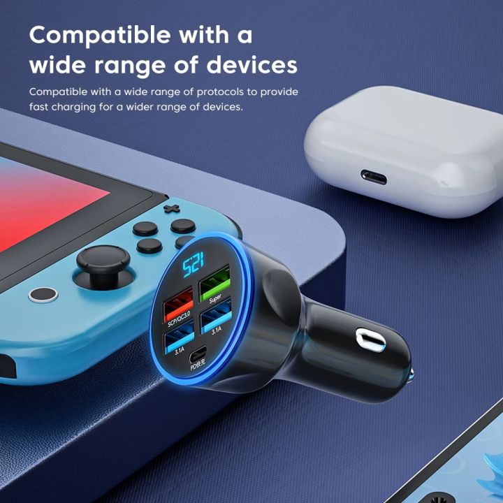 Udry%20250W%20Car%20Charger%205Ports%20Super%20Fast%20Charging%20Adapter%20Quick%20Charge%203.0%20For%20iPhone%2012%2013%20Xiaomi%20Note%20Samsung%20Huawei%20In%20Car%20-%20Image%204