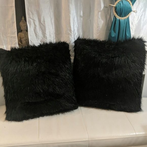 Cushion Covers Faux Fur Fluffy Worm Double Side Sofa Pillow Covers Soft Beautiful Black