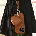 Crossbody Lanyard Genuine Leather Case For iPhone 16 Pro Max 15Pro 11 13 12 14Pro Cover Cases With Strap Leather Bag For Airpods. 