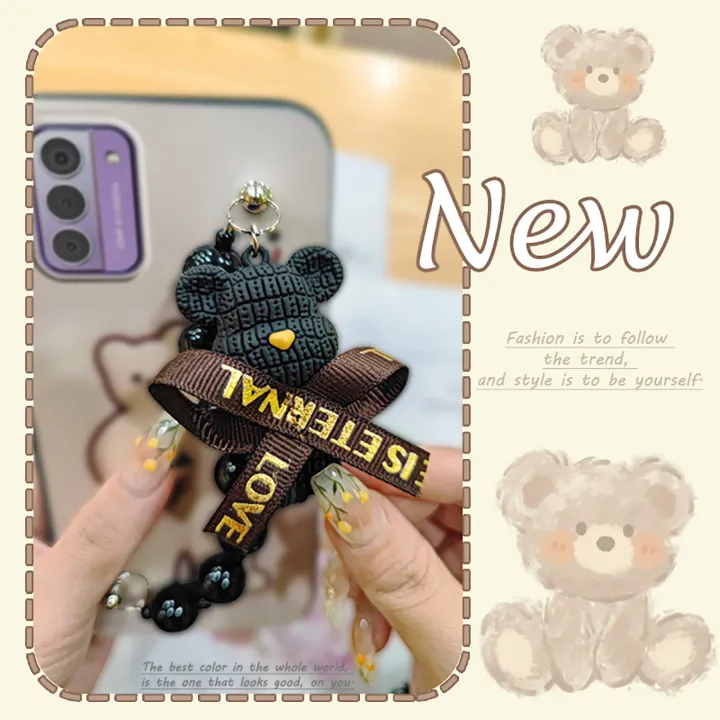 silicone%20Cartoon%20Phone%20Case%20For%20Nokia%20G42%205G%20Waterproof%20Bear%20bracelet%20cute%20Black%20pearl%20pendant%20Dirt-resistant%20Simplicity%20-%20Image%203