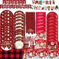 Christmas Disposable Paper Tableware Red Black Plaid Plate Cup Napkin Banner Straw Merry Christmas Decoration 2023 Party Supplie. 
