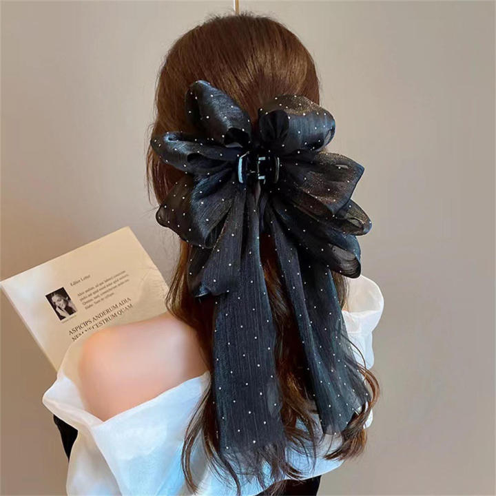 Half%20Tied%20Hair%20Bow%20Hair%20Clip%20With%20Ribbon%20Ribbon%20Headband%20Mesh%20Hair%20Accessory%20Grab%20Clip%20Hair%20Ornament%20-%20Image%204