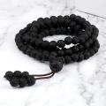 Men Volcanic Lava Stone Beaded Necklace 108 Mala Beads Meditation Yoga Wrap Bracelets Handmade Black Energy Jewelry Oil Diffuser. 