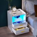 VTEC HOME Modern Lighted Bedside Table with 2 drawers / Side Table / End Table /Nightstand / Bedside Cabinet / Bedroom Furniture / Drawer Cupboard / Modern Furniture / Living Room Furniture / Lighted Furniture / Modern Bedside Cupboard - WLBC 1600. 