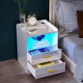 VTEC HOME Modern Lighted Bedside Table with 2 drawers / Side Table / End Table /Nightstand / Bedside Cabinet / Bedroom Furniture / Drawer Cupboard / Modern Furniture / Living Room Furniture / Lighted Furniture / Modern Bedside Cupboard - WLBC 1600. 