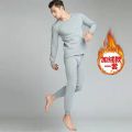 Men's Thermal Underwear Suit Autumn and Winter Thin Solid Color Long Johns Fleece-lined Thickened Youth Cotton Bottoming Sweater. 