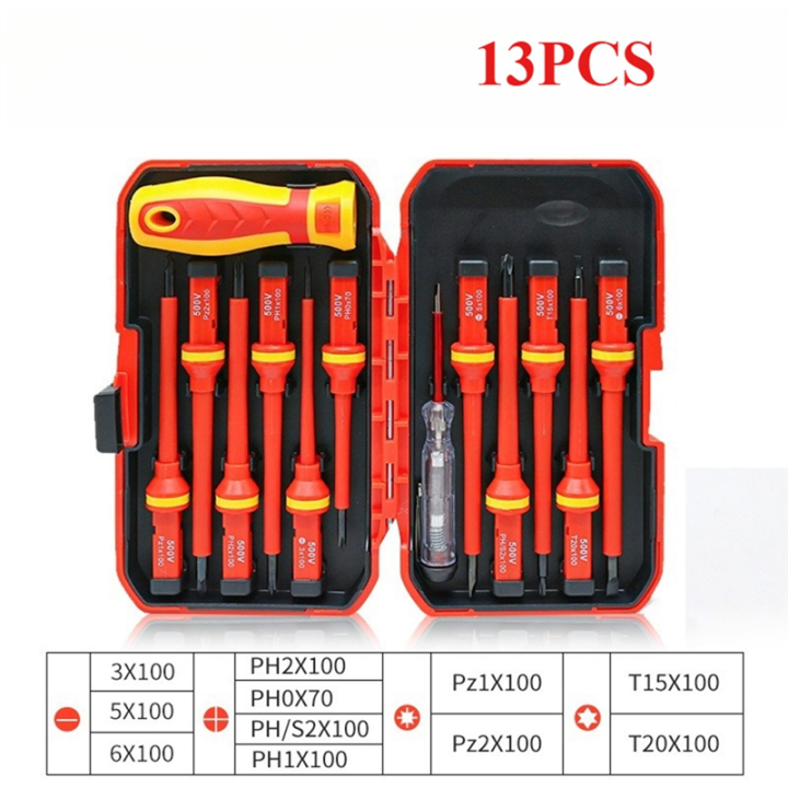 1000V VDE Insulated Magnetic Slotted Bits Screwdriver Set for ...