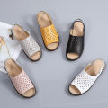 【ZIME】 Women Sandals Plus Size 45 Leather Korean Style White Shoes Slip on Casual Shoes Ladies Flat Sandals for Women Beach Slippers Women Shoes. 