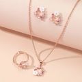 【hot】 4 Pieces Rose Gold-Color Lady Flower Fashion Accessories Zircon Simple Ornate Exquisite Necklace Ring Earrings Jewelry Set. 