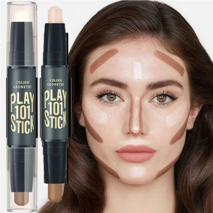Double Head Highlighter Contour Stick 2 In 1 Professional Makeup Base Foundation Cream Shadow Concealer Pen Face Bronzer