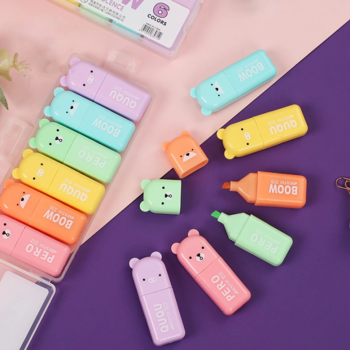 4/5/6Pcs/set%20Mini%20Bear%20Macaron%20Ins%20Highlighter%20Diagonal%20Mark%20Clipbook%20Diary%20Student%20Marker%20-%20Image%202