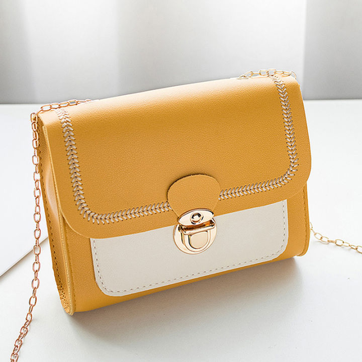 Summer Chain PU Leather Ladies Messenger Bag Stitching Women Shoulder Crossbody Bag Female Small Square Bag Clutch Bags Handbags Lonni