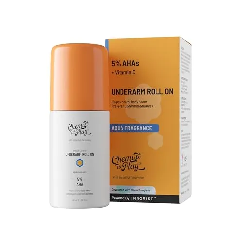 Chemist at Play UnderArm Roll-On with 5% AHA, Lactic Acid & 1% Mandelic Acid | Prevents Body Odour, Brightens Skin & Exfoliates Underarm | For Sensitive Skin Alcohol Free - 40ml (FROM INDIA)SAB
