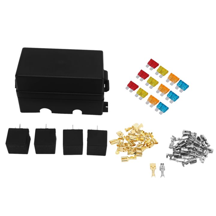 12 Way Blade Fuse Holder Box with Spade Terminals and Fuse 4PCS 4Pin 12V 80A Relays for Car Truck Trailer and Boat