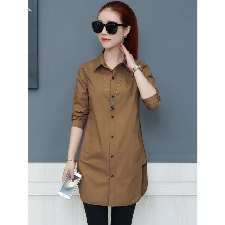 Yfashion%20Women%20Cotton%20Shirt%20Solid%20Color%20Lapel%20Long%20Sleeve%20Slim%20Fit%20Top%20Mid-length%20Cardigan%20T-shirt%20color%20-%20Image%207