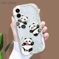 Hontinga for Samsung A06 Back Cover Cute Panda Cream Texture Phone Case Wavy Edge Soft Silicone Cover. 