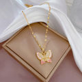 DIEYURO 316L Stainless Steel Pink Cute Butterfly Pendant Necklace For Women Fashion Girls Clavicle Chain Jewelry Birthday Gifts. 