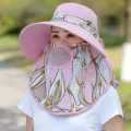 Summer Women Outdoor Print Fisherman Hat UV Protection Wide Brim Garden Work Shade Hat Breathable Face Mask Detachable Sunhat. 