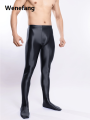 Wenefang Men Oil Glossy Shiny Tights Pencil Pants Sheer See Through Unisex Portable Elastic Yoga Leggings Stain Smooth Full Pants Candy Color. 
