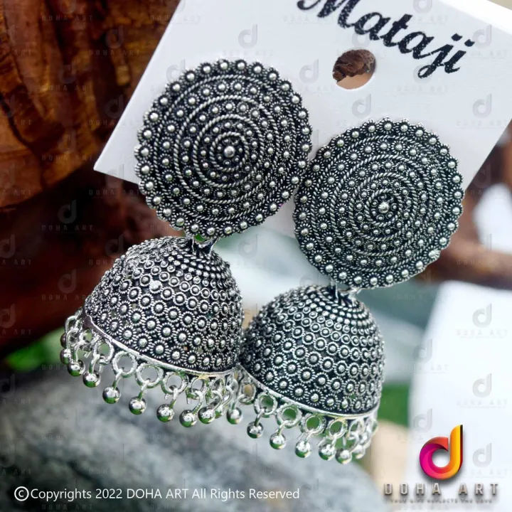 Black Silver Jimikki Earrings with Silver Stones for Elegant Women