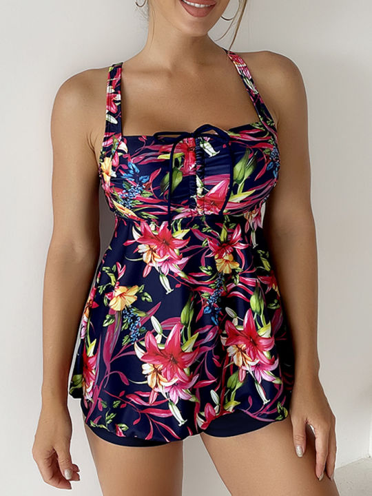 2023%20Floral%20Printed%20Tankini%20Set%20Two%20Piece%20Swimsuit%20Short%20Women%20Drawstring%20Swimwear%20Female%20Bathing%20Suit%20Beachwear%20Swimming%20Summer%20-%20Image%204