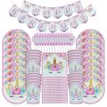 Unicorn Banner Birthday Party Decorations Kids Unicorn Disposable Tableware Set Balloon Baby Shower Girl Birthday Party Supplies. 