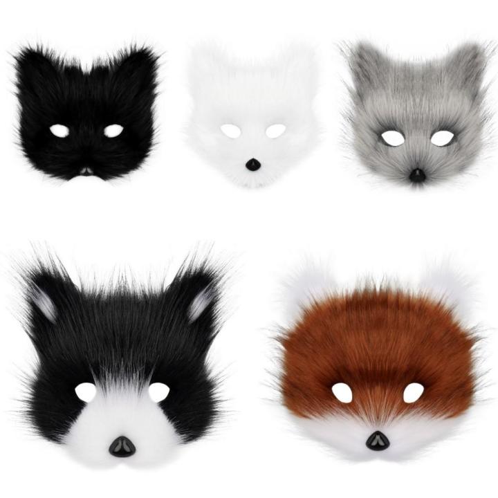 MioCloth Faux Fur Animal Mask Halloween Party Costume Cosplay Novelty Furry Face Fox Half Face Veil Eye Mask - View #11