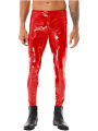 #S-4XL Mens Wet Look Patent Leather Leggings Two-way Zippehappyr Tight Long Trousers Skinny Pants Clubwear Latex Leggings. 